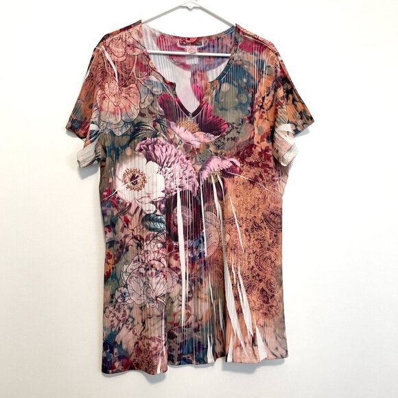 DRESSBARN DRESS BARN Plus Size Multi Floral Sublimation Short Sleeve Y2K Blouse - Picture 1 of 11